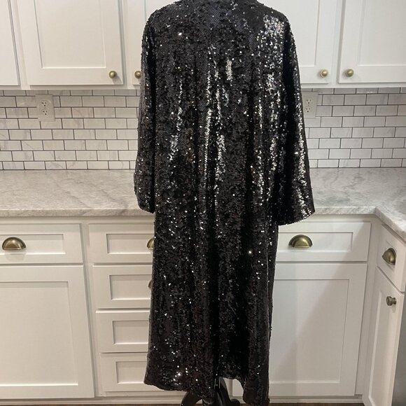 L&B Duster Womens 3XL Black Full Sequin Open Front Jacket Coat Lucky & Blessed - Picture 5 of 11